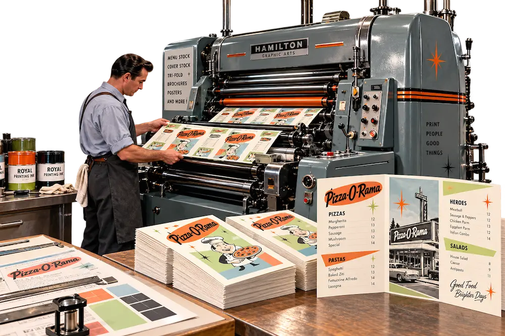 Print operator preparing branded marketing materials